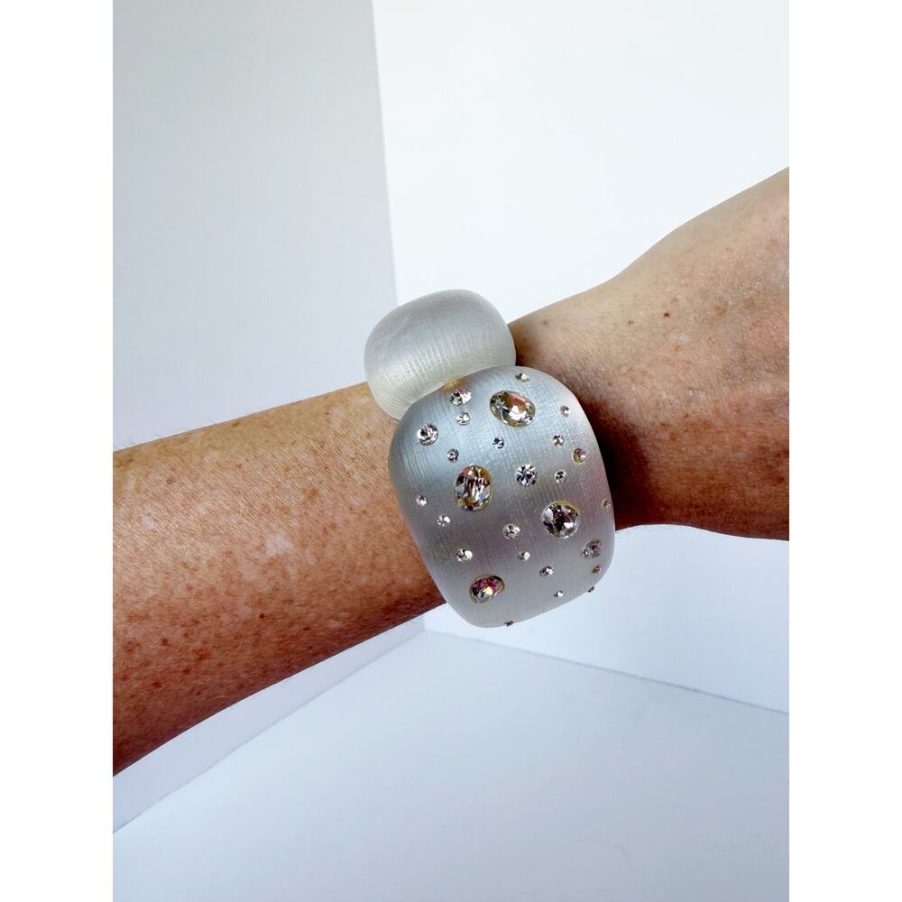 Alexis Bittar White Resin & Crystal Pave Hinged Statement Cuff Bracelet